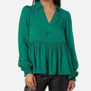 Lilly Pulitzer Emerald Green V-Neck Long Sleeve Peplum Blouse